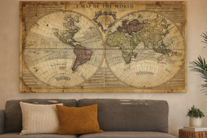  Tableau carte du monde vintage salon 