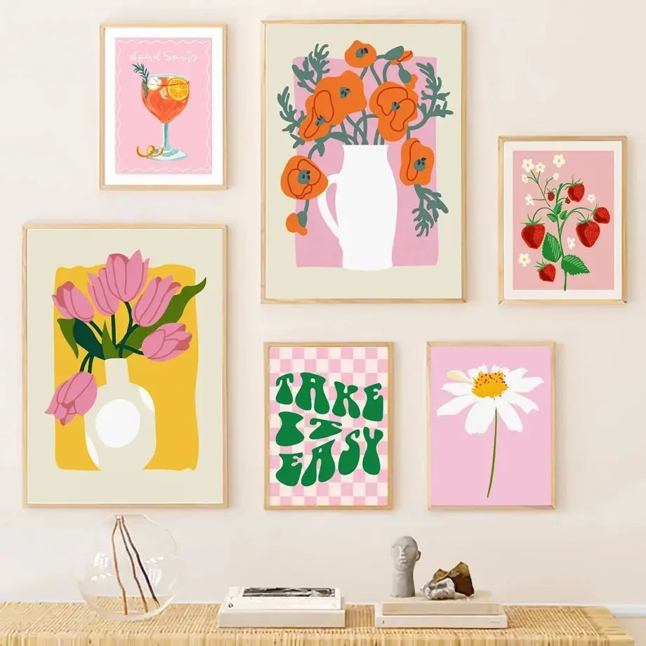 Tableau fleurs vintage mur
