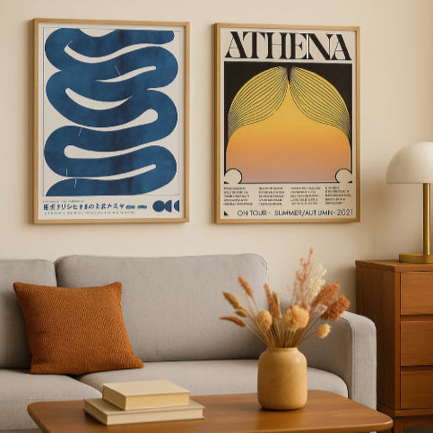 Tableau vintage salon gris bleu