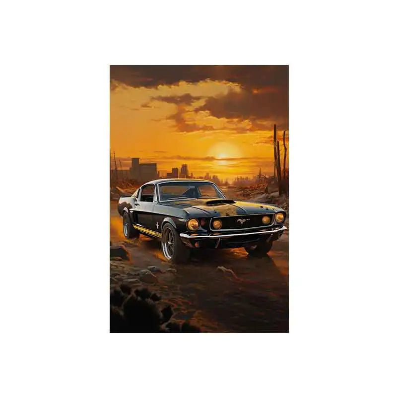 Tableau voiture vintage couché nuit