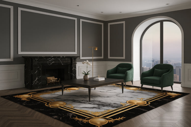 Tapis effet marbre vintage chaises