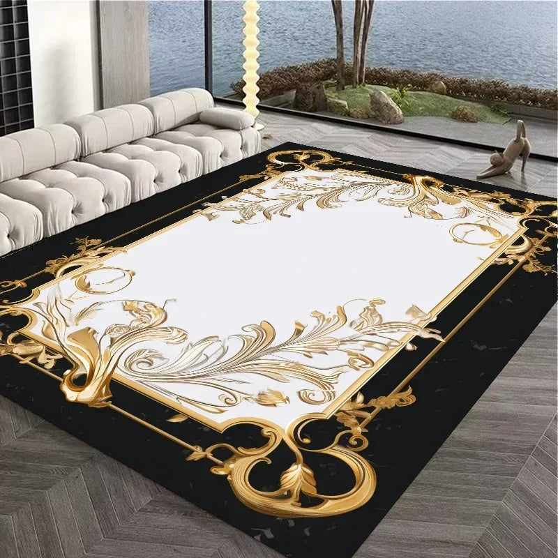 Tapis effet marbre vintage doré 