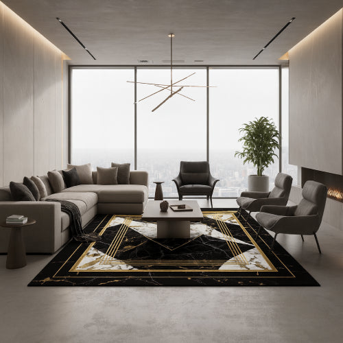 Tapis effet marbre vintage plante 