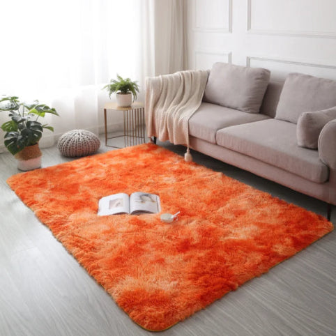 Tapis orange vintage salon plante
