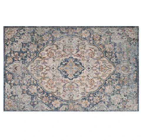 Tapis salon vintage beige bleu