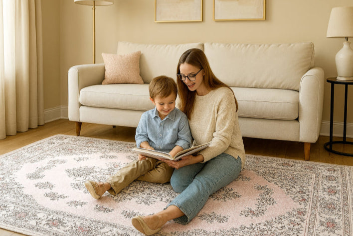 Tapis vintage rose maman fils