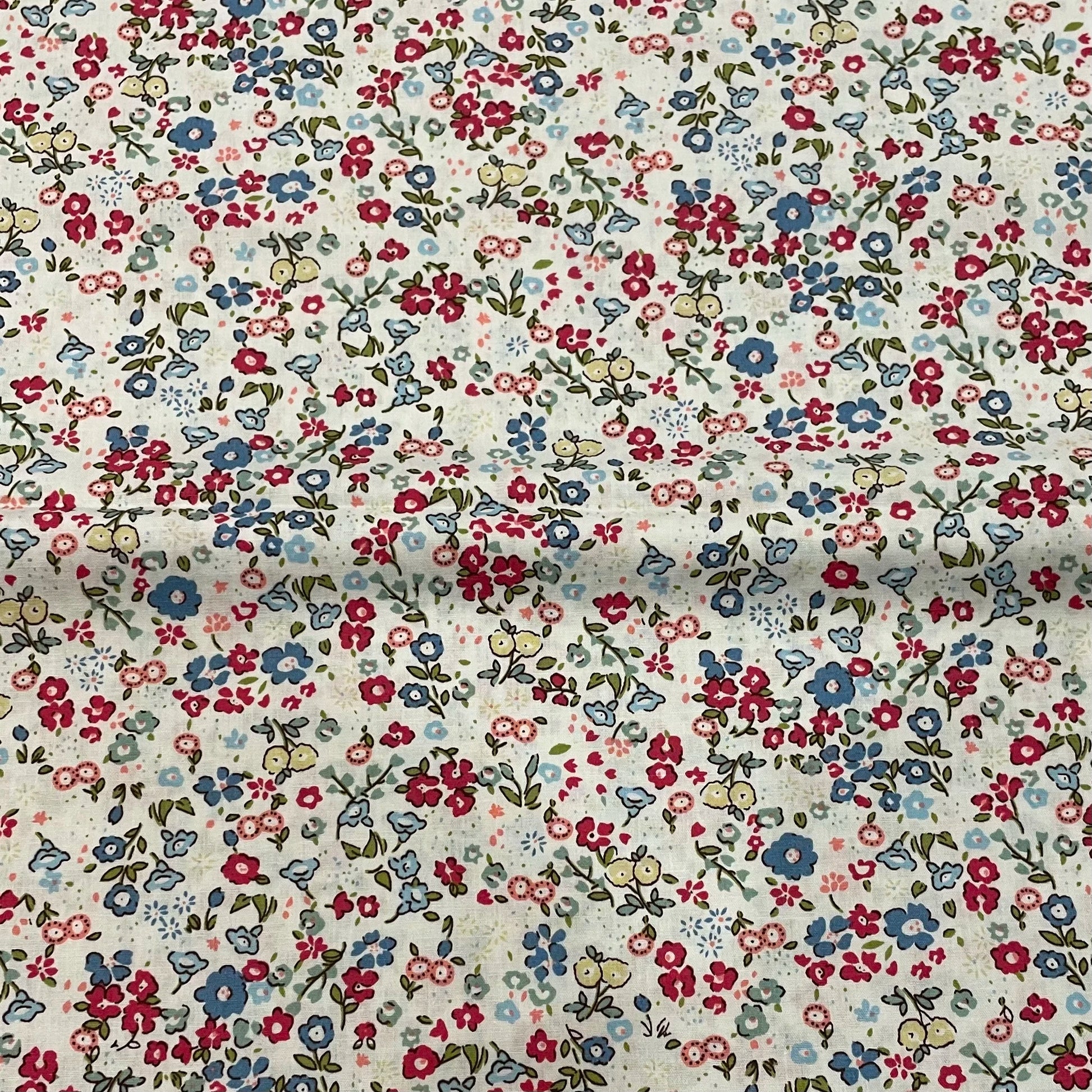Tissu fleur vintage jaune bleu