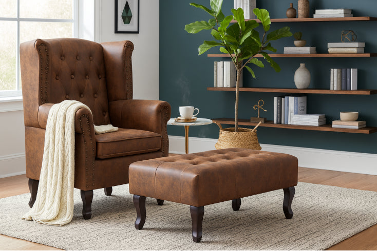 fauteuil chesterfield cuir vintage café 