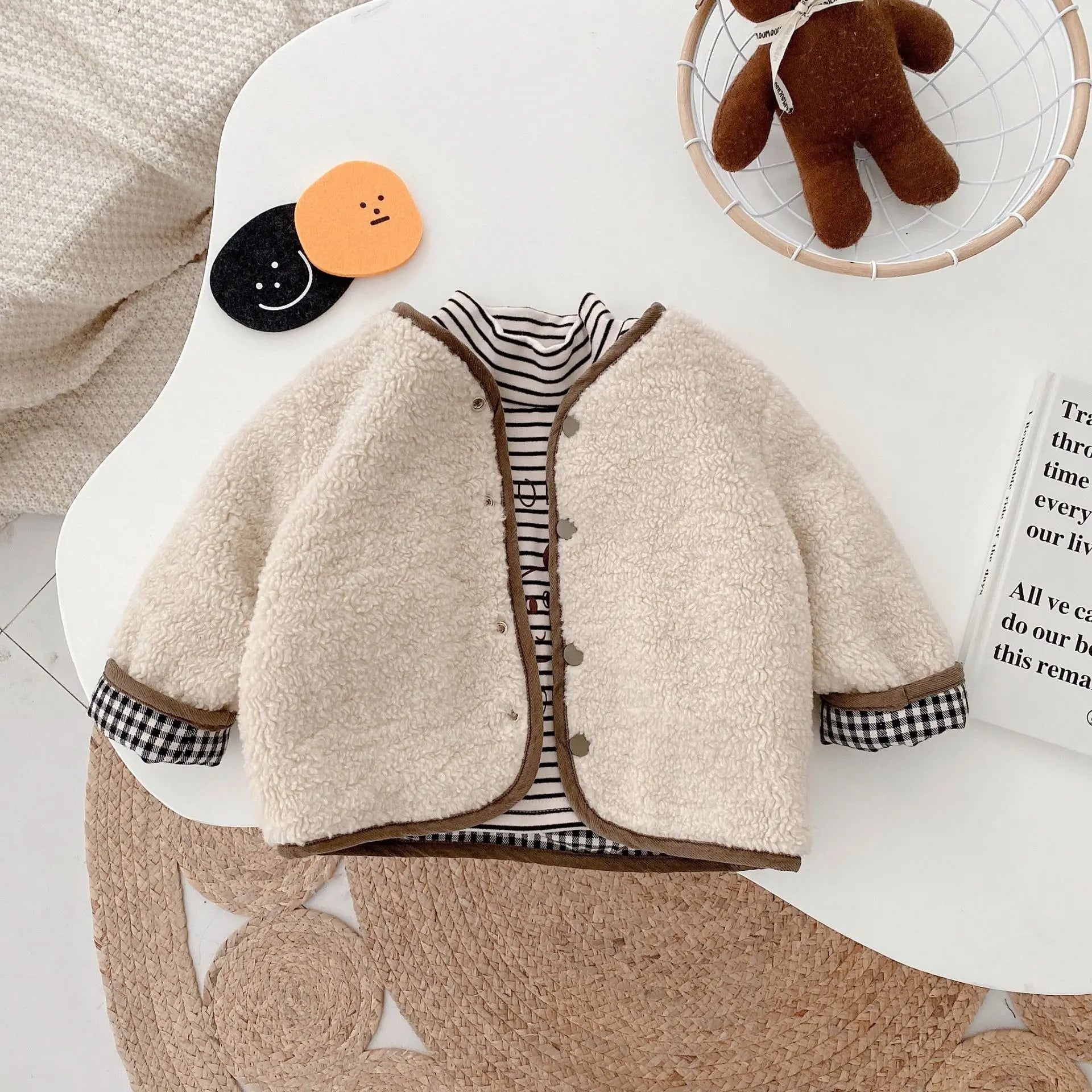 gilet enfant plaid vintage blanc